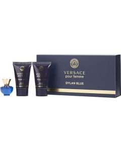 Versace Dylan Blue: Scent Trio for Women - Travel Size 0.17oz Parfum, 0.8oz Lotion & Shower Gel