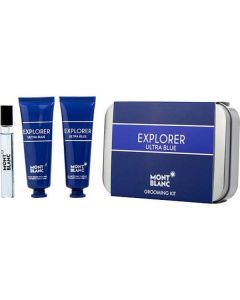 Mont Blanc Explorer Ultra Blue - Adventure Trio: Eau De Parfum 0.25oz, Face Cream 1oz, & Cleansing Gel 1oz - For Men