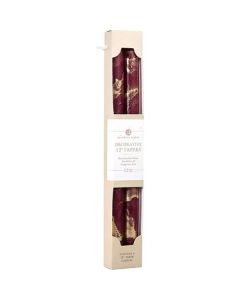 Bordeaux With Gold 12" Taper Candles (2 Pack) - Bordeaux/Gold - Long Burn