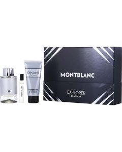 Mont Blanc Explorer Platinum: Adventure Set for Men - 3.3 oz Parfum, 3.3 oz Shower Gel & Mini Spray