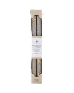 Stone With Gold - 12" Metallic Stone-Look Taper Candles (2-Pack) - Warm Glow