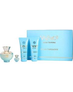 Versace Dylan Turquoise Eau de Toilette Gift Set - 3.4 Oz Spray, Shower Gel, Body Gel & Mini EDT