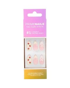 Prime Nails #s07 Short Almond Reusable Nail Set - Strawberry Hearts - 30ct