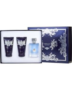 Versace Pour Homme 3-Piece Travel Set: EDT Spray, Hair & Body Shampoo, Aftershave Balm (1.7 Oz Each)