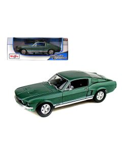 Maisto 1967 Ford Mustang GTA Fastback - Green Metallic with White Stripes - 1/18 Scale Diecast Model