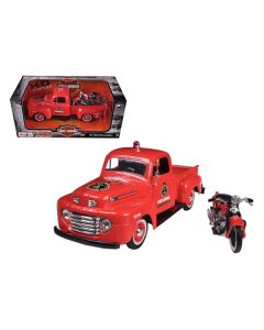 Maisto 1948 Ford F-1 Harley Davidson Fire Truck & 1936 El Knucklehead Motorcycle 1/24 Diecast Model Set