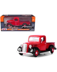 Motormax 1937 Ford Pickup Truck - Red & Black 1/24 Scale Diecast Model