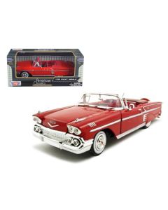 Motormax 1958 Chevrolet Impala Convertible - 1/24 Scale Red Diecast Model Car (8-inch)