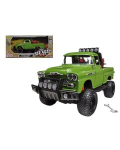 Motormax 1958 Chevrolet Apache Fleetside Pickup Truck - Off Road Green - 1/24 Scale Diecast Model