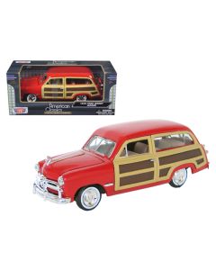 Motormax 1949 Ford Woody Wagon Red 1/24 Scale Diecast Model Car (L-8, W-3, H-2.5 inches)
