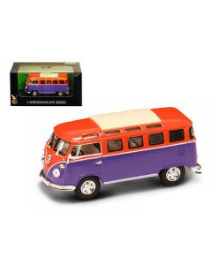 Road Signature 1962 Volkswagen Microbus Van - Orange/Purple - 1/43 Scale Diecast