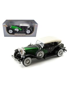 Signature Models 1934 Duesenberg Model J - Black & Green with Cream Top - 1:18 Scale Diecast Car (10.5 in)