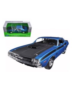 Welly 1970 Dodge Challenger T/A - Blue Metallic, Black Hood & Stripes - 1/24 Scale Diecast
