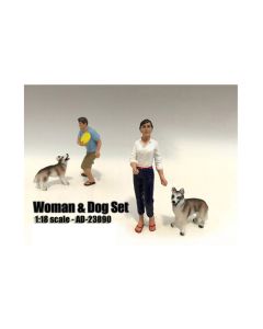 American Diorama 1:18 Scale Woman and Dog Figure Set - Model 23890