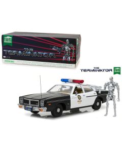 Greenlight 1977 Dodge Monaco Metropolitan Police - 'The Terminator' (1984) - 1/18 Diecast Model Car with T-800 Figurine