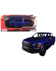 Motormax 2017 Ford F-150 Raptor Pickup Truck - 1/27 Scale Diecast Model - Blue with Black Wheels (8.5 inch)