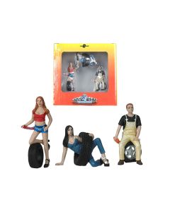 Motorhead Miniatures Val, Andie, & Derek Tire Brigade Figurine Set - 1/24 Scale, 3-Piece