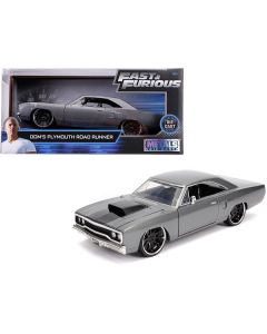 Jada Dom's Plymouth Road Runner Gray Metallic Black Stripe 