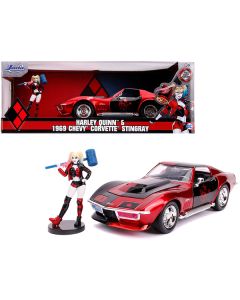 Jada 1969 Chevy Corvette Stingray with Harley Quinn Figurine 1/24 Scale Diecast