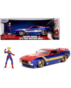 Jada 1973 Ford Mustang Mach 1 with Captain Marvel Figurine 1/24 Scale Diecast Model Car