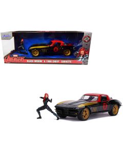 Jada 1966 Chevrolet Corvette with Black Widow Figurine, Avengers Marvel Series, 1/24 Scale Diecast Model Car