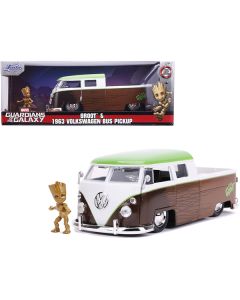 Jada 1963 VW Bus Pickup Truck with Groot Figurine - Guardians of the Galaxy 1/24 Scale Diecast