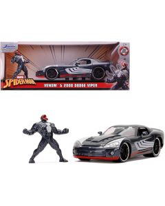 Jada 2008 Dodge Viper SRT10 Dark Gray with Venom Figurine 1/24 Diecast Model Car