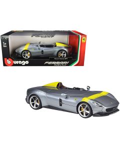 Bburago Ferrari Monza SP1 Silver Metallic with Yellow Stripes 1/18 Diecast Model Car