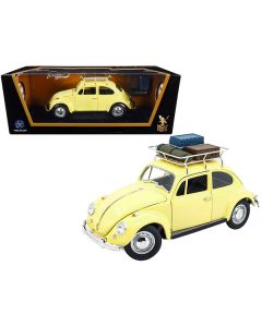 Road Signature 1967 VW Beetle Diecast Model - Yellow, 1:18 Scale - with Roof Rack & Luggage