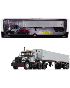 First Gear Mack Granite MP Tandem-Axle Day Cab with East Genesis End Dump Trailer, Black/Silver, 1/50 Scale Diecast Model