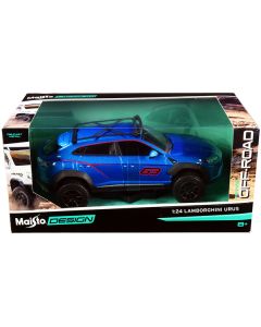 Maisto Lamborghini Urus #63 Off-Road Series 1/24 Diecast Model Car - Blue Metallic with Roof Rack