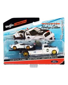 Maisto Elite Transport: 2021 Ford GT #98 Heritage Edition with Flatbed Truck - 1/64 Scale Diecast