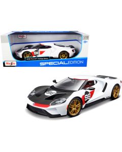 Maisto 2021 Ford GT #98 Heritage Edition 1/18 Scale Diecast Model Car - White