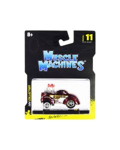 Muscle Machines 1941 Willys Coupe Gasser "Competition Cams" - Red Metallic & White - 1/64 Diecast