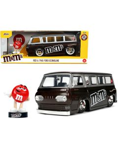 Jada Hollywood Rides 1965 Ford Econoline Bus - Brown & Silver with Red M&M's Figurine 1/24 Scale Diecast Model