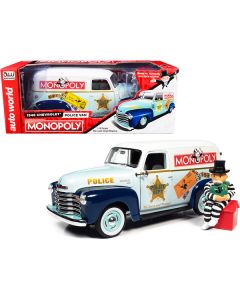 Auto World 1948 Chevrolet Panel Police Van - Monopoly Edition (1/18 Scale) + Mr. Monopoly Figurine