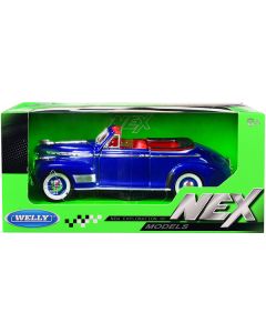 Welly NEX Models 1941 Chevrolet Special Deluxe Convertible - Blue Metallic, Red Interior, 1/24 Scale Diecast