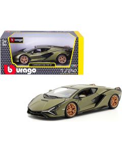 Bburago Lamborghini Sian FKP 37 - 1/24 Scale - Matt Green Metallic with Copper Wheels Diecast Model