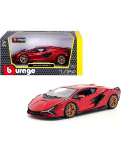 Bburago Lamborghini Sian FKP 37 - Candy Red w/ Copper Wheels - 1/24 Scale Diecast Model