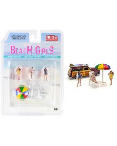 American Diorama "Beach Girls" 5-Piece Miniature Set: 1/64 Scale Figurines, Chaise & Umbrella