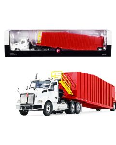 First Gear Kenworth T880 Winch Truck with Pinnacle Frac Tank Trailer - White & Viper Red - 1/34 Scale Diecast Model (22.5 Inches Long)