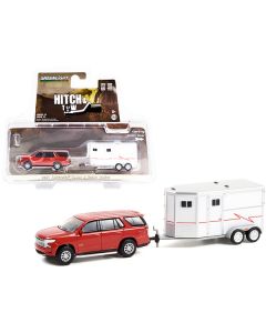 Greenlight 2021 Chevy Tahoe & Horse Trailer Set - Cherry Red Pearl - 1/64 Scale Diecast