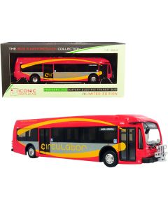 Iconic Replicas Proterra ZX5 DC Circulator Bus - Lincoln Memorial (Red/Gray/Yellow) - 1/87 HO Scale Diecast Model