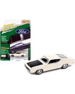 Johnny Lightning 1969 Ford Torino Talladega - Wimbledon White & Matte Black Hood - 1/64 Diecast