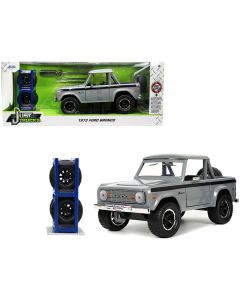 Jada 1973 Ford Bronco Pickup Truck - Gray with Black Stripes, Extra Wheels - 1/24 Diecast Model