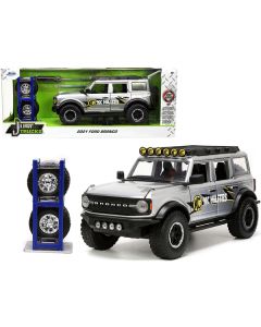 Jada 2021 Ford Bronco Gray Metallic "KC HiLiTES" 1/24 Scale Diecast Model Car w/ Extra Wheels