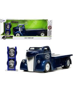 Jada 1947 Ford COE Flatbed Truck - Dark Blue Metallic & White - 1/24 Scale Diecast