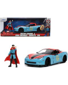 Jada 2006 Chevy Corvette Z06 (Red/Blue) with Doctor Strange Figurine - 1/24 Scale Diecast Model