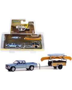 Greenlight 1988 GMC S-15 Sierra Pickup Truck - Blue & White with Canoe Trailer, Canoe & Kayak - 1/64 Diecast