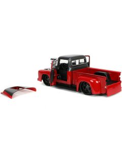 Jada 1956 Ford F-100 Pickup Truck: Red & Dark Gray, Extra Wheels - 1/24 Scale Diecast